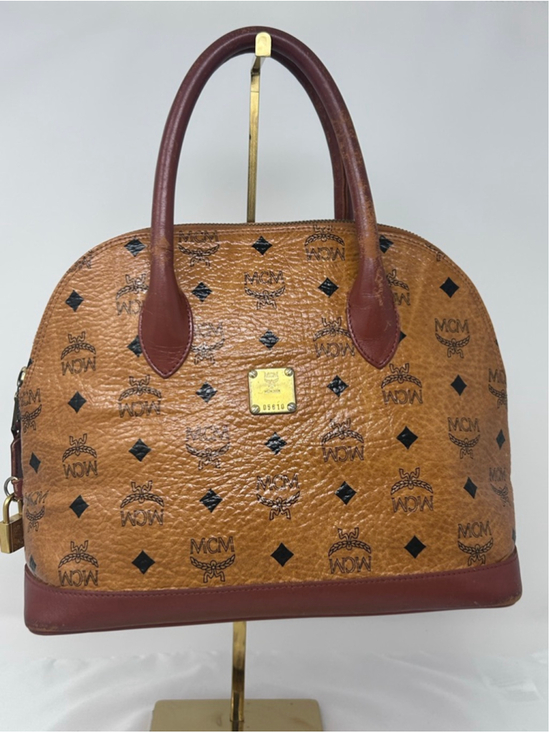 MCM Handbags - Vintage MCM Visetos Alma Satchel Cognac Monogram Leather Lock Key